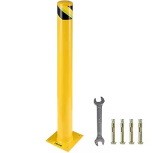 Safety Bollard Post, 42 in. H x 4.5 in. D Safety Barrier Bollard, Steel Safety Barrier with 4 Free Anchor Bolts